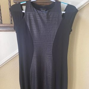 Eva Varro Open Shoulder Four Slit Black Below the Knee Dress Medium